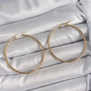 316 Çelik Gold Renk 43 mm Halka Model Kadın Küpe