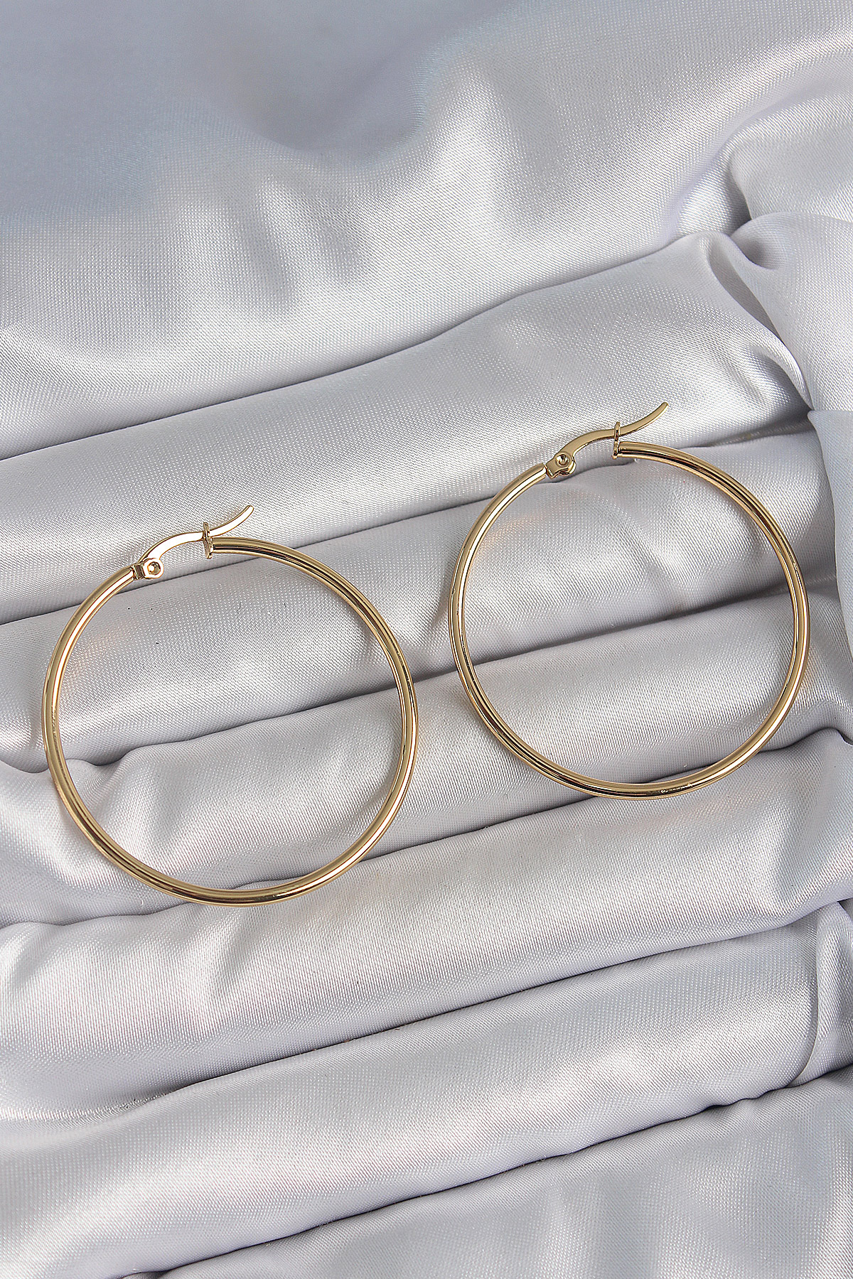 316 Çelik Gold Renk 43 mm Halka Model Kadın Küpe