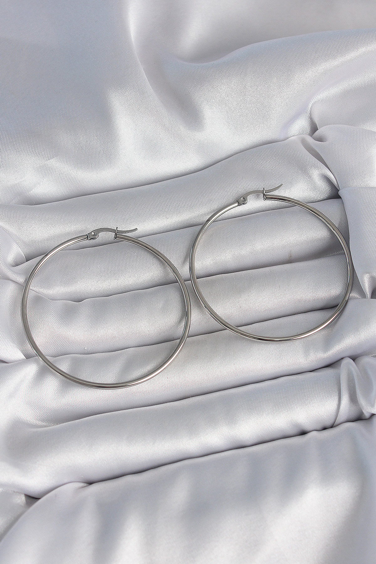 316 Çelik Gümüş Renk 53 mm Halka Model Kadın Küpe