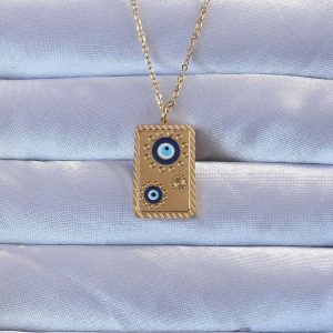 316L Altın Renk İşlemeli Nazarlı Vintage Kolye