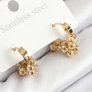 316L Çelik Boncuklu Halka Model Gold Renk Kadın Küpe