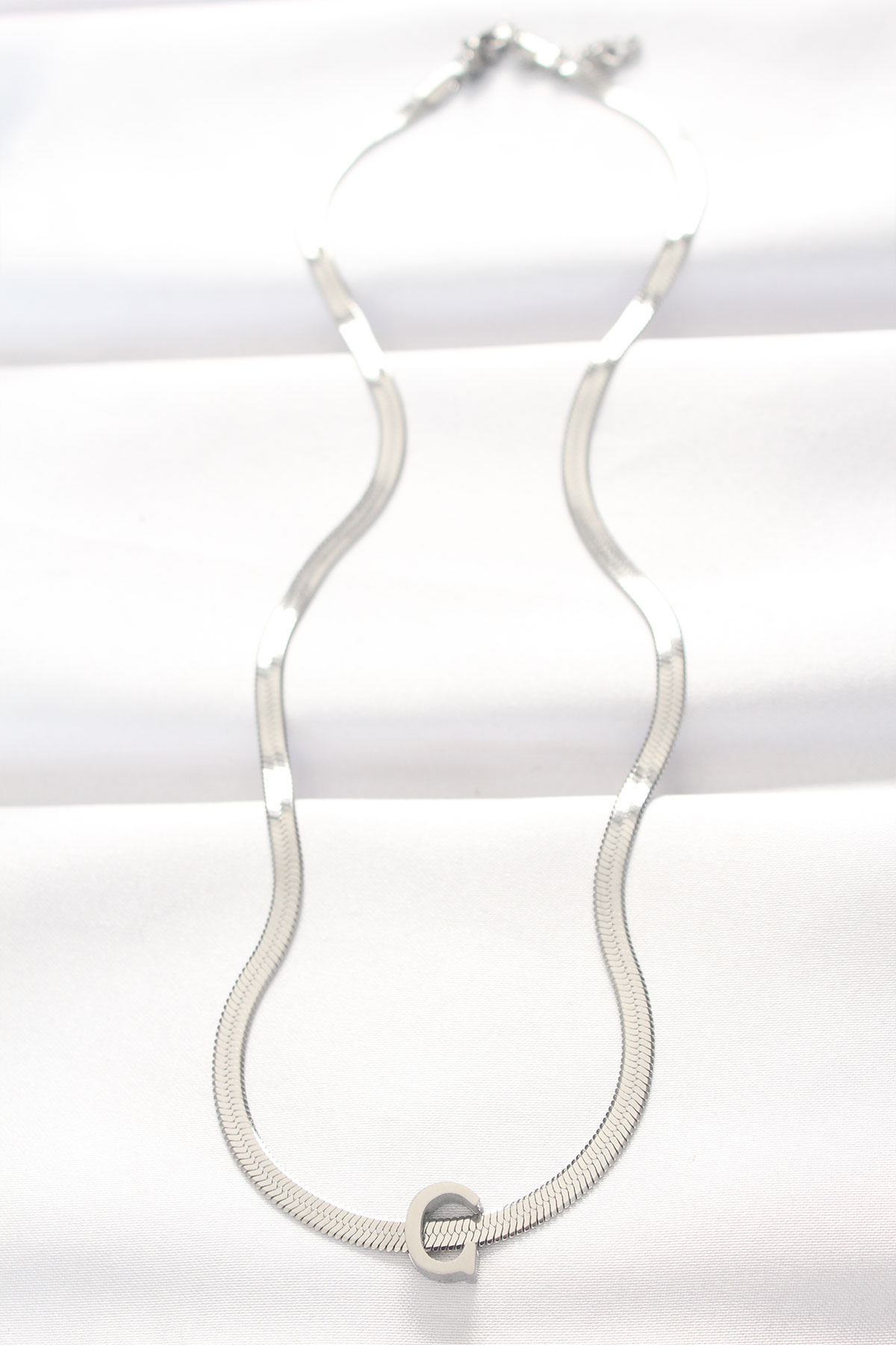 316L Çelik C Harfli Silver Renk İtalyan Zincirli Kolye