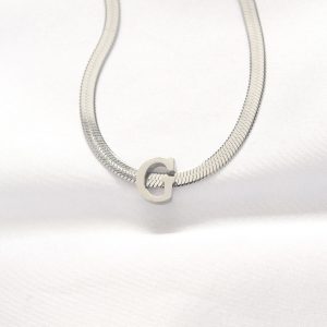 316L Çelik G Harfli Silver Renk İtalyan Zincirli Kolye