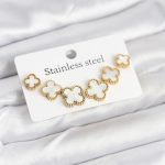 316L Çelik Gold Beyaz Renk 3 Boy Yonca Küpe Seti