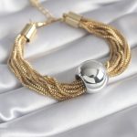 316L Çelik Gold Çoklu Zincir Renk Gümüş Renk Top Model Kadın Bileklik