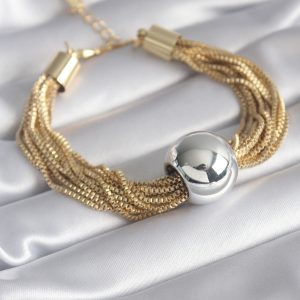 316L Çelik Gold Çoklu Zincir Renk Gümüş Renk Top Model Kadın Bileklik