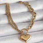 316L Çelik Gold Renk 2'Li Zincir Model Kalp Figür Kadın Bileklik