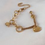 316L Çelik Gold Renk 2'li Zincir Model Zirkon Taş Detay Kadın Bileklik