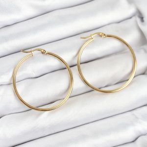 316L Çelik Gold Renk 35 mm Halka Kadın Küpe