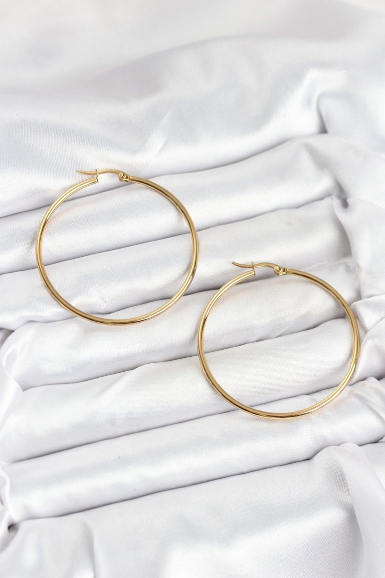 316L Çelik Gold Renk 45 mm Halka Kadın Küpe