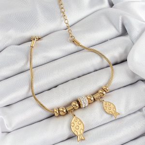 316L Çelik Gold Renk Balık Model Kadın Bileklik