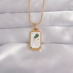 316L Çelik Gold Renk Beyaz Mineli Tarot Kolye