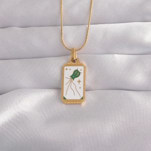 316L Çelik Gold Renk Beyaz Mineli Tarot Kolye