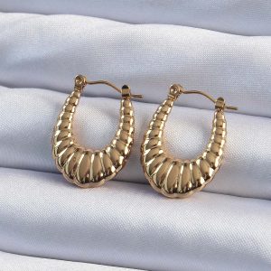 316L Çelik Gold Renk Bombeli Baklava Kesim Kadın Küpe