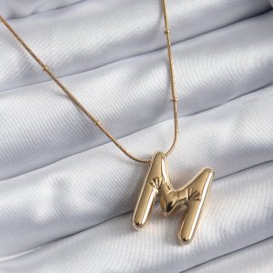 316L Çelik Gold Renk Bubble "M" Harf Model Kadın Kolye