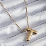 316L Çelik Gold Renk Bubble "T" Harf Model Kadın Kolye