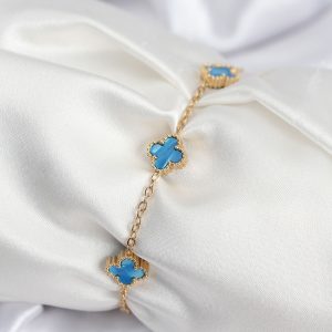 316L Çelik Gold Renk Buz Mavisi Baby Boy Yonca Kadın Bileklik