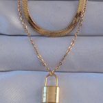 316L Çelik Gold Renk Çift Zincir Kilit Model Kolye