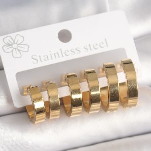 316L Çelik Gold Renk Halka Model Kadın Küpe Seti