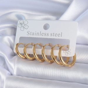 316L Çelik Gold Renk Halka Model Kadın Küpe Seti