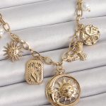 316L Çelik Gold Renk Halka Zincir Sallantı Ay Güneş Figür Kuş Detay Kadın Kolye