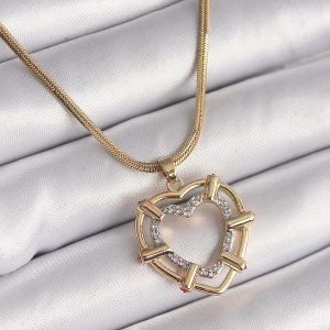 316L Çelik Gold Renk İtalyan Zincir Mix Renk Zirkon Taşlı Kalp Model Kadın Kolye