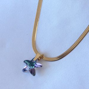 316L Çelik Gold Renk İtalyan Zincir Model Kristal Deniz Yıldız Model Kadın Kolye