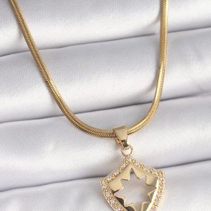 316L Çelik Gold Renk İtalyan Zincir Zirkon Taşlı Kutup Yıldız İşleme Kadın Kolye