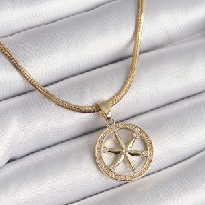 316L Çelik Gold Renk İtalyan Zincir Zirkon Taşlı Kutup Yıldız Model Kadın Kolye