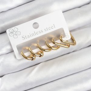 316L Çelik Gold Renk Kadın Küpe Seti