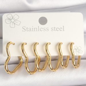 316L Çelik Gold Renk Kalp Model Kadın Küpe Seti