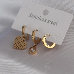 316L Çelik Gold Renk Kalp Model Zirkon Taş Detay Kadın Küpe Kombini