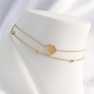 316L Çelik Gold Renk Kalp Tasarımlı 2li Halhal