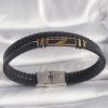 316L Çelik Gold Renk Kanat Aksesuarlı Siyah Burgu Model Deri Kordon Erkek Bileklik