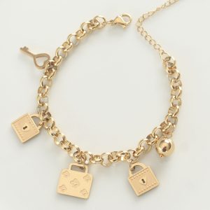 316L Çelik Gold Renk Karışık Aksesuarlı Oval Zincir Bileklik