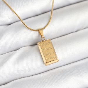 316L Çelik Gold Renk Külçe Altın Model Kolye