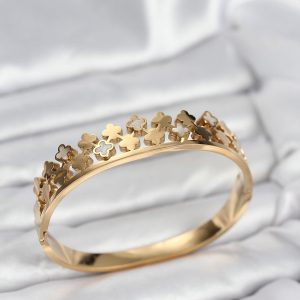 316L Çelik Gold Renk Minimal Yoncalı Kadın Kelepçe Bileklik