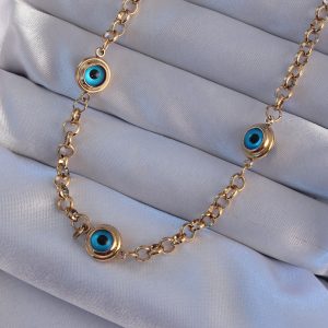 316L Çelik Gold Renk Nazar Boncuk Model Kolye