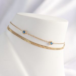 316L Çelik Gold Renk Nazar Boncuk Tasarımlı 2li Halhal