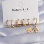 316L Çelik Gold Renk Oval Tasarım Kuş Model Küpe Seti