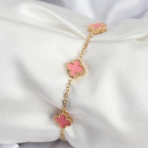 316L Çelik Gold Renk Pembe Baby Boy Yonca Kadın Bileklik