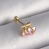 316L Çelik Gold Renk Pembe Zirkon Taşlı Kalp Tragus Piercing