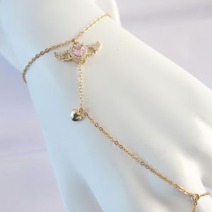 316L Çelik Gold Renk Pembe Zirkon Taşlı Kanatlı Kalp Model Şahmeran