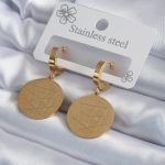 316L Çelik Gold Renk Pentagram İşleme Model Kadın Küpe