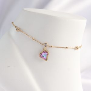 316L Çelik Gold Renk Renkli Zirkon Taşlı Kalp Halhal