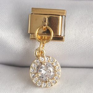 316L Çelik Gold Renk Sallantı Daire Zirkon Taşlı Nomination Charm
