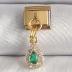 316L Çelik Gold Renk Sallantı Damla Yeşil Zirkon Taşlı Nomination Charm