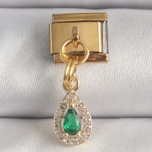 316L Çelik Gold Renk Sallantı Damla Yeşil Zirkon Taşlı Nomination Charm