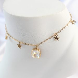 316L Çelik Gold Renk Sallantı Kare Zirkon Taş Figür Yıldız Detay Kadın Halhal