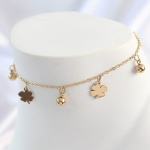 316L Çelik Gold Renk Sallantı Topçuk Yonca Model Kadın Halhal